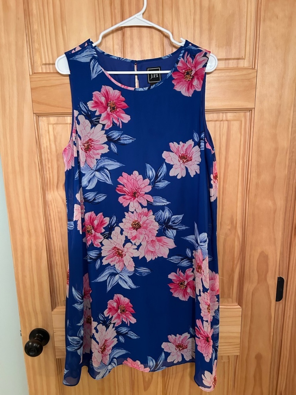 JH Design Women's Navy Floral Sleeveless Mini Dress with Pink Blooms